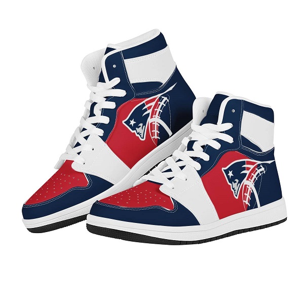 Women's New England Patriots High Top Leather AJ1 Sneakers 001